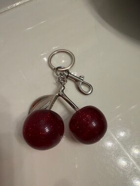 Silver and Red Cherry Keychain
